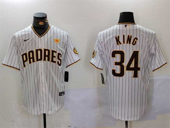 Men%27s San Diego Padres #34 Michael King White With PS Patch Cool Base Stitched Baseball Jersey